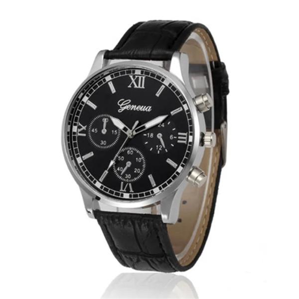 Grote foto luxe heren horloge kwarts uurwerk leren bandje zilver zwart kleding dames horloges