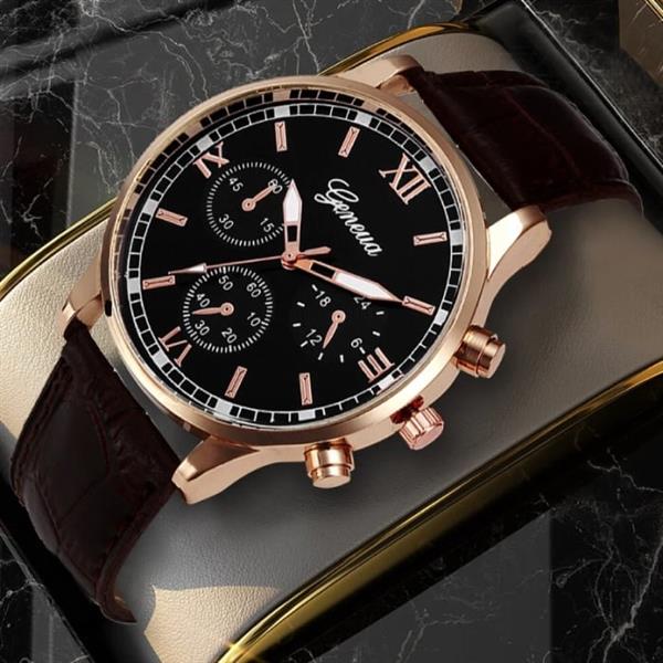 Grote foto luxe heren horloge kwarts uurwerk leren bandje rose gold zwart kleding dames horloges