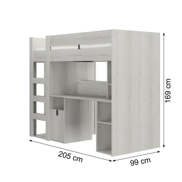 Grote foto lugano hoogslaper met bureau 90x200 wit eiken gami kinderen en baby complete kinderkamers