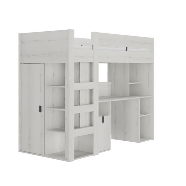 Grote foto lugano hoogslaper met bureau 90x200 wit eiken gami kinderen en baby complete kinderkamers