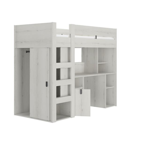 Grote foto lugano hoogslaper met bureau 90x200 wit eiken gami kinderen en baby complete kinderkamers