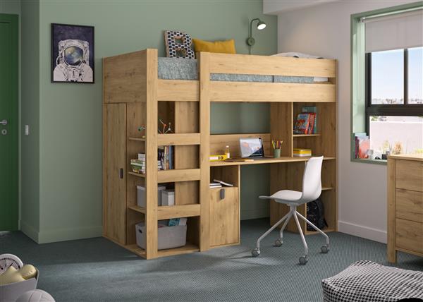 Grote foto lugano hoogslaper met bureau 90x200 eiken gami kinderen en baby complete kinderkamers