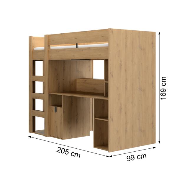 Grote foto lugano hoogslaper met bureau 90x200 eiken gautier kinderen en baby complete kinderkamers