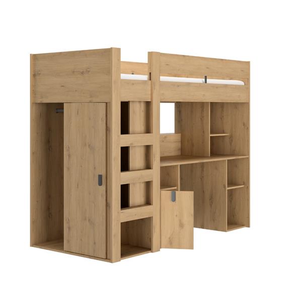 Grote foto lugano hoogslaper met bureau 90x200 eiken gami kinderen en baby complete kinderkamers
