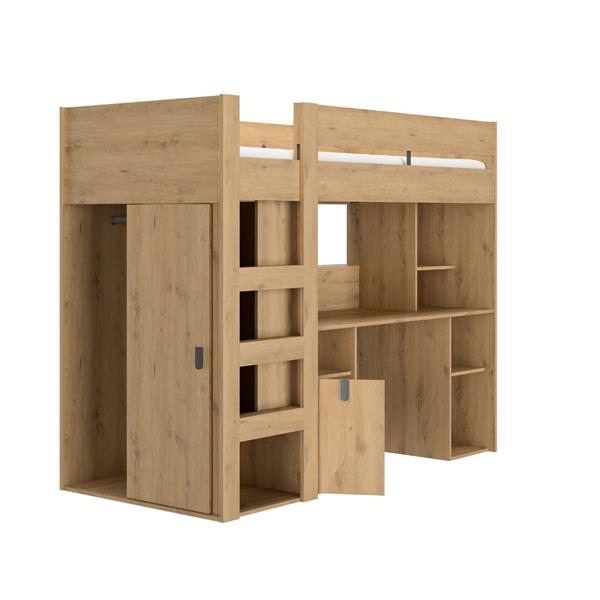 Grote foto lugano hoogslaper met bureau 90x200 eiken gautier kinderen en baby complete kinderkamers