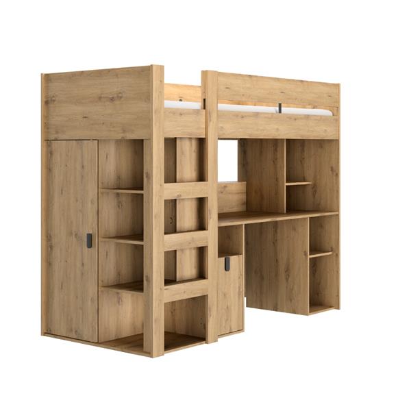 Grote foto lugano hoogslaper met bureau 90x200 eiken gautier kinderen en baby complete kinderkamers