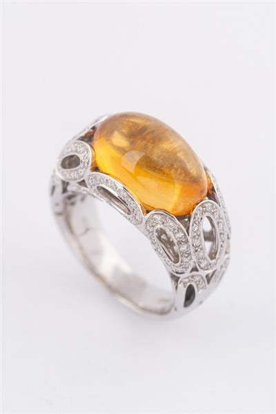 Grote foto wit gouden ring met citrien en briljanten kleding dames sieraden