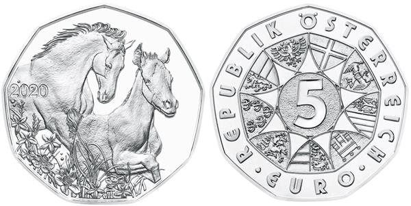 Grote foto oostenrijk 5 euro 2020 paarden vrienden voor het leven zilver verzamelen munten overige