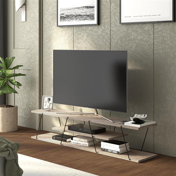 Grote foto en.casa tv meubel s ffle 143x33x30 cm eiken en zwart huis en inrichting overige