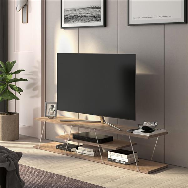Grote foto en.casa tv meubel s ffle 143x33x30 cm walnootkleurig en wit huis en inrichting overige