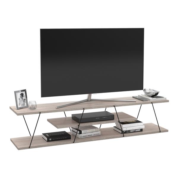 Grote foto en.casa tv meubel s ffle 143x33x30 cm eiken en zwart huis en inrichting overige