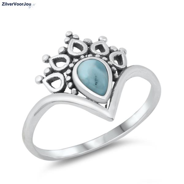 Grote foto zilveren blauwe larimar crown ring sieraden tassen en uiterlijk ringen voor haar