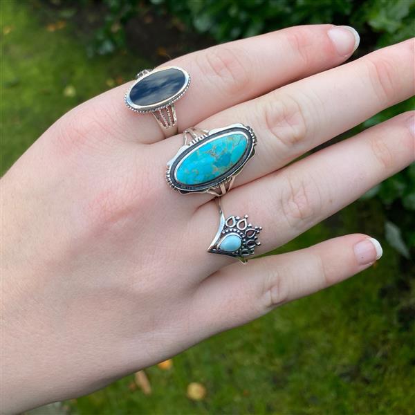 Grote foto zilveren blauwe larimar crown ring sieraden tassen en uiterlijk ringen voor haar