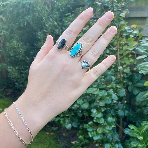 Grote foto zilveren blauwe larimar crown ring sieraden tassen en uiterlijk ringen voor haar