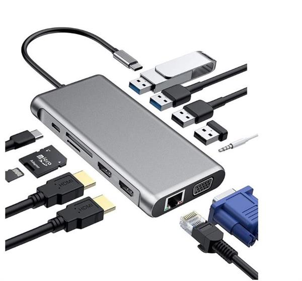 Grote foto drphone md4 12 in 1 multipoort hub adapter 3 schermen poorten uitbreiden usb c naar hdmi vga computers en software overige computers en software