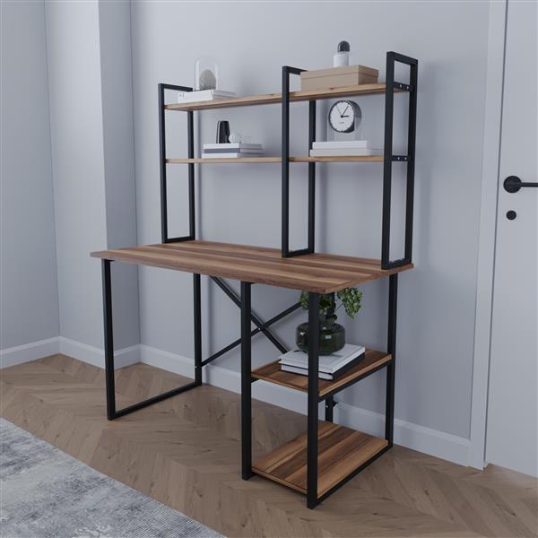 Grote foto en.casa bureau organizer ask y 120x20x74 cm walnootkleurig en zwart huis en inrichting overige