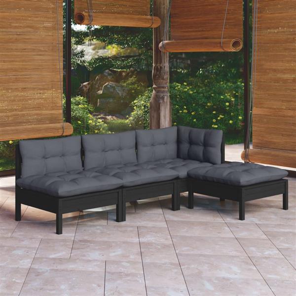Grote foto vidaxl 4 delige loungeset met kussens grenenhout zwart tuin en terras tuinmeubelen