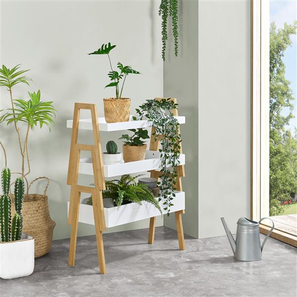 Grote foto en.casa plantenstandaard hitra 3 delig bamboe wit en houtkleurig huis en inrichting overige