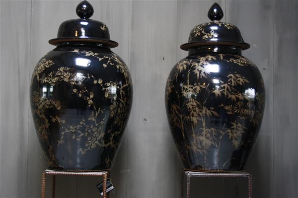 Grote foto hand beschilderde porseleinen vaas in zwart goud 70 cm huis en inrichting woningdecoratie