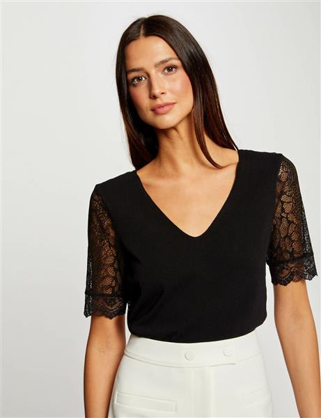 Grote foto jumper short sleeves with lace 232 mbip black kleding dames jurken en rokken