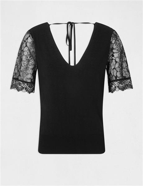 Grote foto jumper short sleeves with lace 232 mbip black kleding dames jurken en rokken