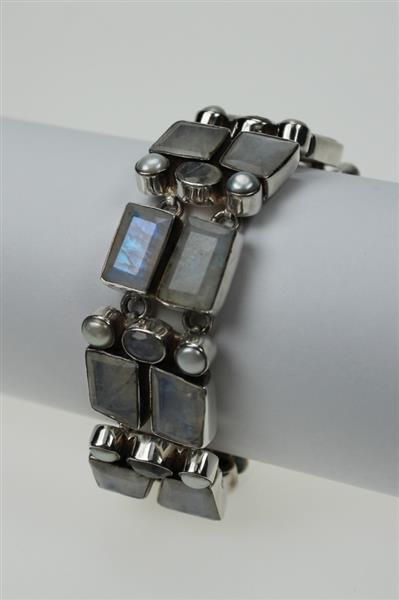 Grote foto zilveren schakel armband met maanstenen sieraden tassen en uiterlijk armbanden voor haar