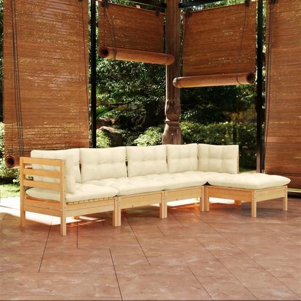 Grote foto vidaxl 5 delige loungeset met cr mekleurige kussens grenenhout tuin en terras tuinmeubelen