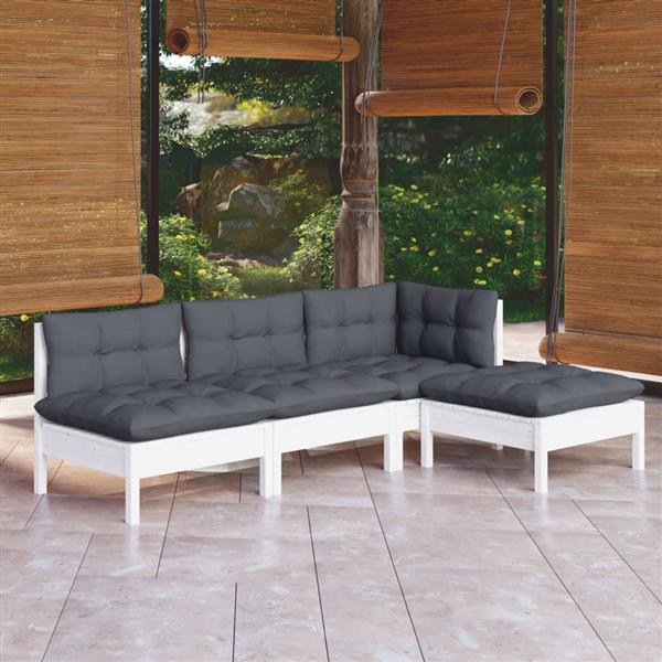 Grote foto vidaxl 4 delige loungeset met kussens grenenhout wit tuin en terras tuinmeubelen