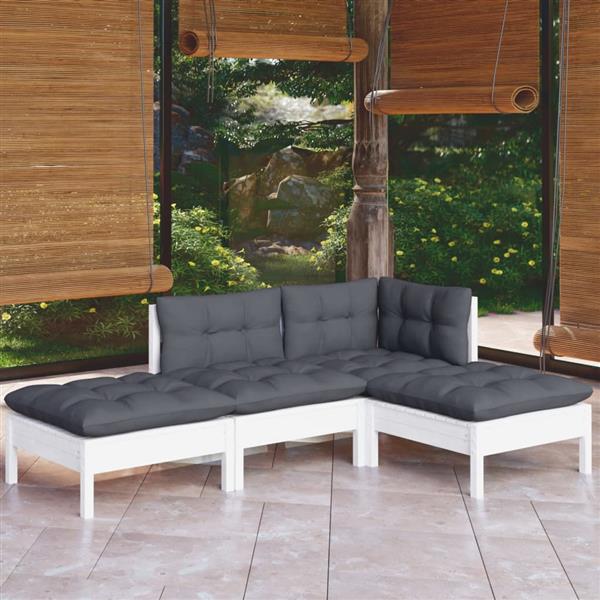 Grote foto vidaxl 4 delige loungeset met kussens massief grenenhout tuin en terras tuinmeubelen