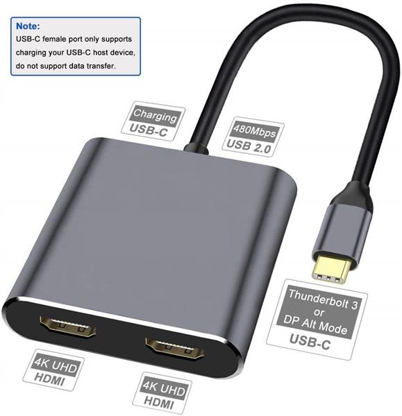 Grote foto drphone pd10 usb c naar hdmi adapter 2x hdmi 4k usb 3.0 poort type c pd 2x schermen computers en software overige computers en software