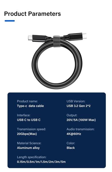 Grote foto drphone titan4 usb c naar usb c kabel usb c 3.2 gen 2 4k uhd 20gbps data 20v 5a 100w pd snel l telecommunicatie opladers en autoladers