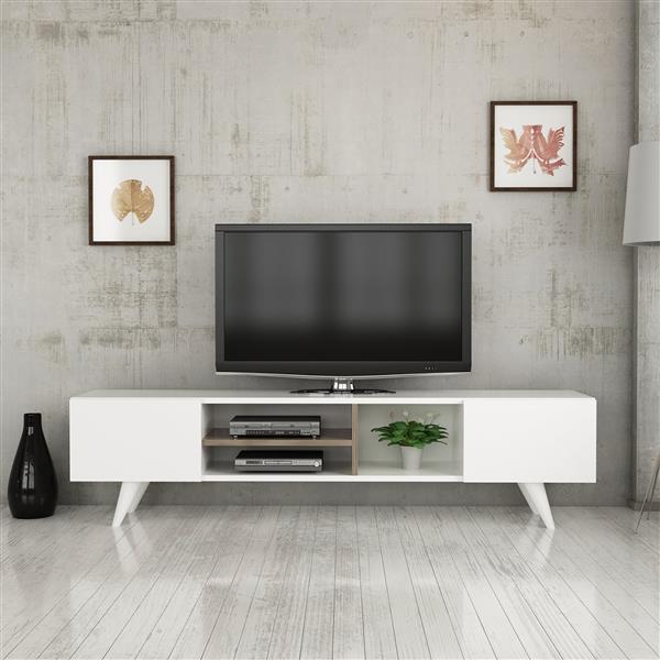 Grote foto en.casa tv meubel assens 160x31x40 cm wit en walnootkleurig huis en inrichting overige