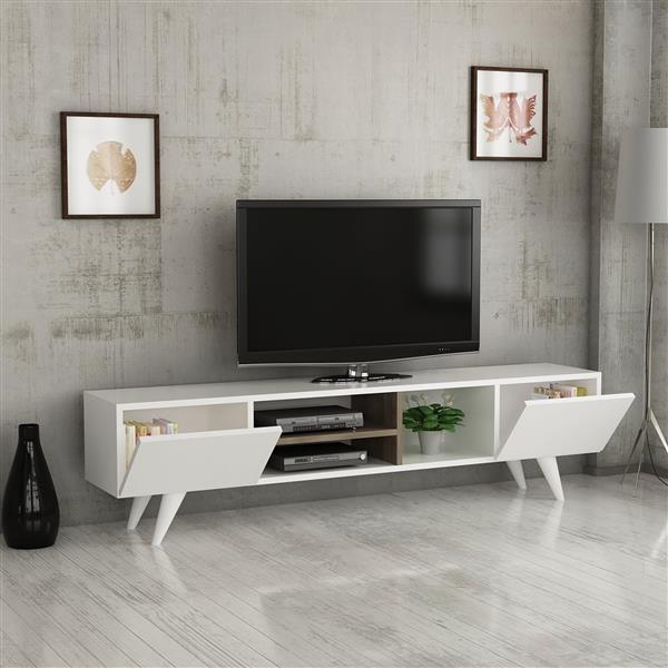 Grote foto en.casa tv meubel assens 160x31x40 cm wit en walnootkleurig huis en inrichting overige