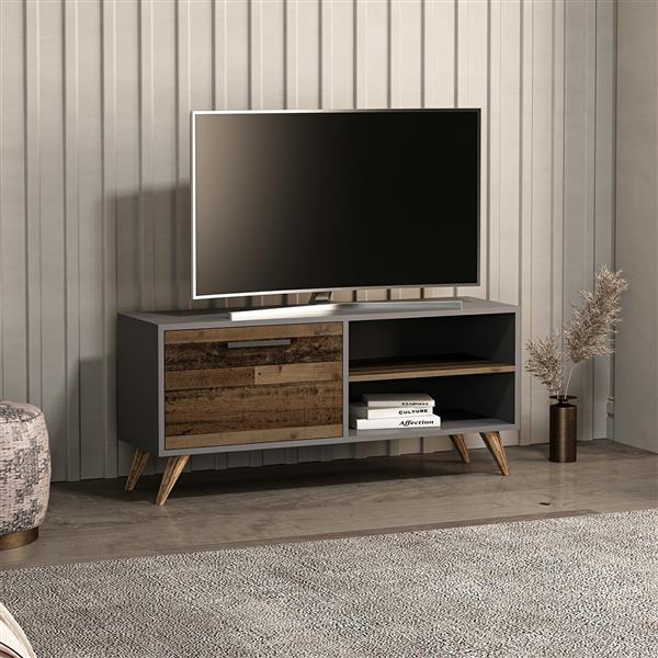 Grote foto en.casa tv meubel helle 120x35x50 cm antraciet en houtkleurig huis en inrichting overige