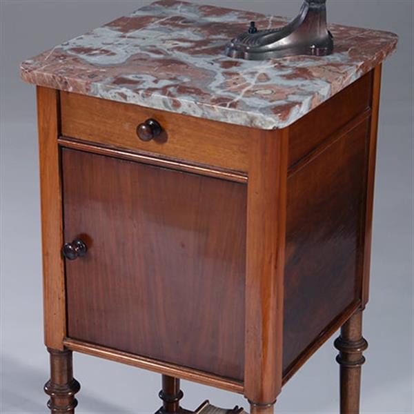 Grote foto antieke nachtkastjes stel van 2 hoge nachtkastjes ca 1900 in mahonie met marmer no.901241 antiek en kunst stoelen en banken