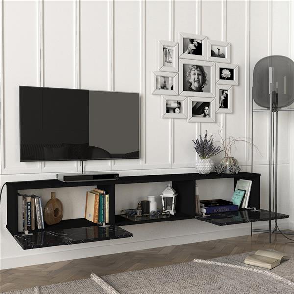 Grote foto en.casa tv meubel paltamo zwevend 180x31x29 5 cm marmer zwart huis en inrichting overige