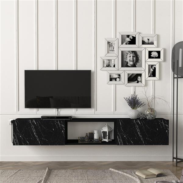 Grote foto en.casa tv meubel paltamo zwevend 180x31x29 5 cm marmer zwart huis en inrichting overige
