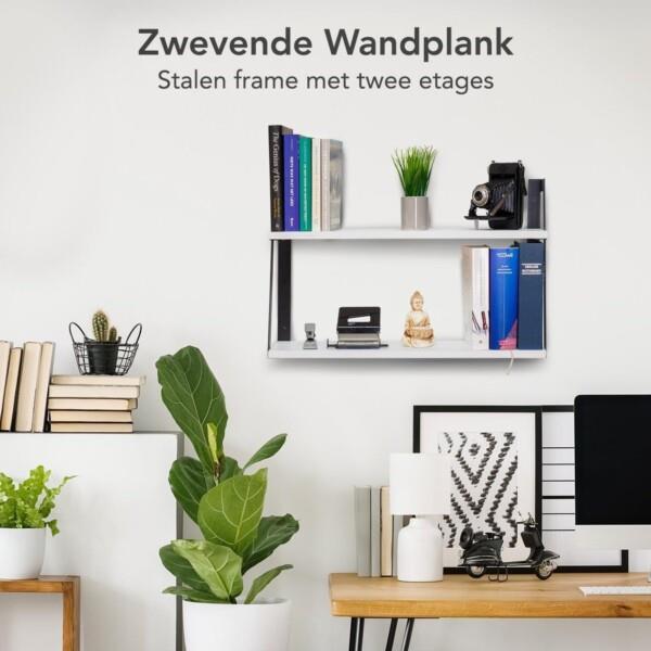 Grote foto lifegoods zwevende wandplank 41cm 2 laags industrieel hout zwart wit verpakking beschadi huis en inrichting woningdecoratie