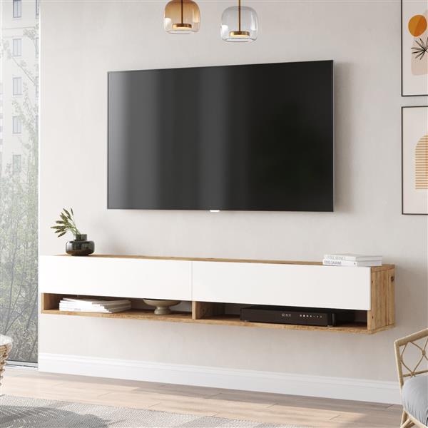 Grote foto en.casa tv meubel laitila 2 opbergvakken 180x31 5x29 5cm houtkleurig en wit huis en inrichting overige