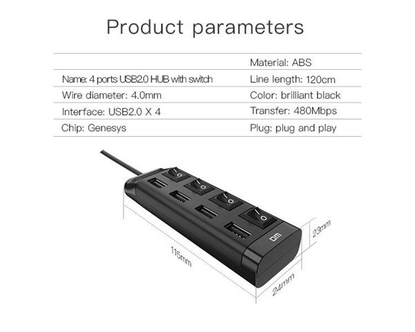 Grote foto drphone dm chb5 4 poorts usb hub met aan uit schakelaar usb 2.0 480mbps extender splitter voor p computers en software overige computers en software