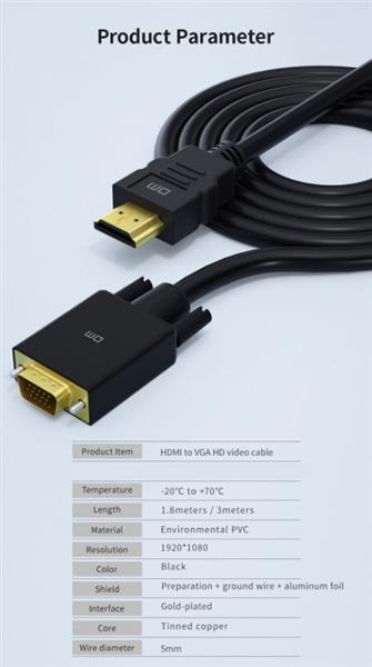 Grote foto drphone dm33 hdmi naar vga kabel 1080p hd 10 2 gbps met audio adapter kabel 1.8m zwart telecommunicatie opladers en autoladers