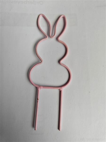 Grote foto metalen frame haas haasje staand oor op steker 15 cm roze op op steker metal rabbit pick eenmalig verzamelen overige verzamelingen