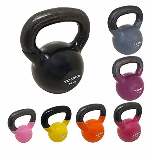 Grote foto toorx fitness kettlebell vinyl gekleurd 12 kg paars sport en fitness fitness