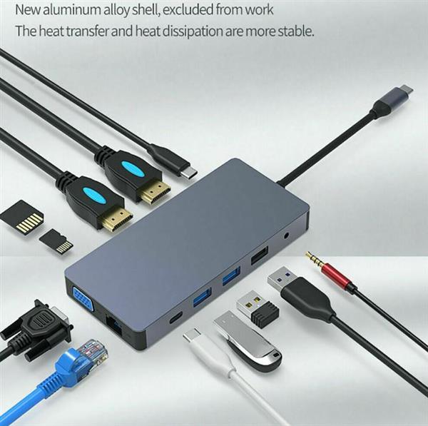 Grote foto drphone md5 12 in 1 hub 2x hdmi 3 schermen usb c naar hdmi vga usb 3.0 pd 100w micro sd computers en software overige computers en software