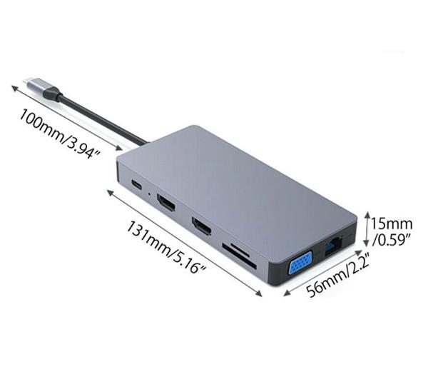 Grote foto drphone md5 12 in 1 hub 2x hdmi 3 schermen usb c naar hdmi vga usb 3.0 pd 100w micro sd computers en software overige computers en software