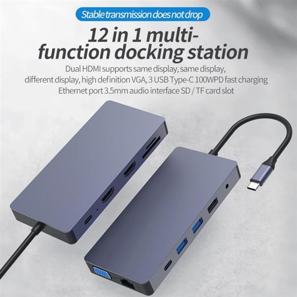 Grote foto drphone md5 12 in 1 hub 2x hdmi 3 schermen usb c naar hdmi vga usb 3.0 pd 100w micro sd computers en software overige computers en software