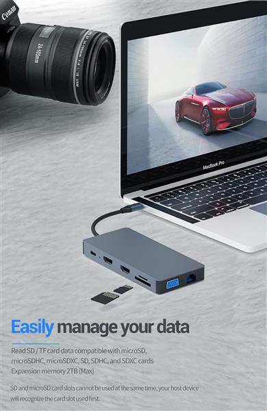 Grote foto drphone md5 12 in 1 hub 2x hdmi 3 schermen usb c naar hdmi vga usb 3.0 pd 100w micro sd computers en software overige computers en software