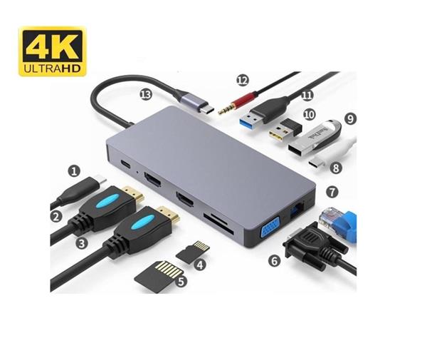 Grote foto drphone md5 12 in 1 hub 2x hdmi 3 schermen usb c naar hdmi vga usb 3.0 pd 100w micro sd computers en software overige computers en software