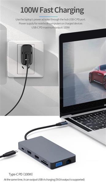 Grote foto drphone md5 12 in 1 hub 2x hdmi 3 schermen usb c naar hdmi vga usb 3.0 pd 100w micro sd computers en software overige computers en software