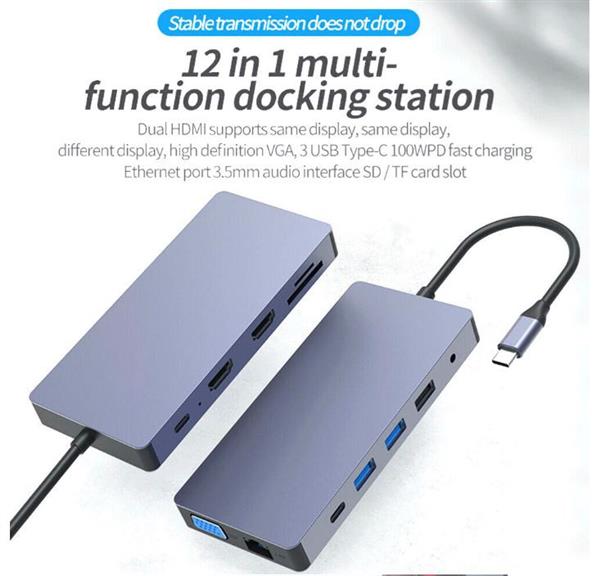 Grote foto drphone md5 12 in 1 hub 2x hdmi 3 schermen usb c naar hdmi vga usb 3.0 pd 100w micro sd computers en software overige computers en software